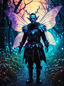 Man in Fairy Costume in Mystical Forest