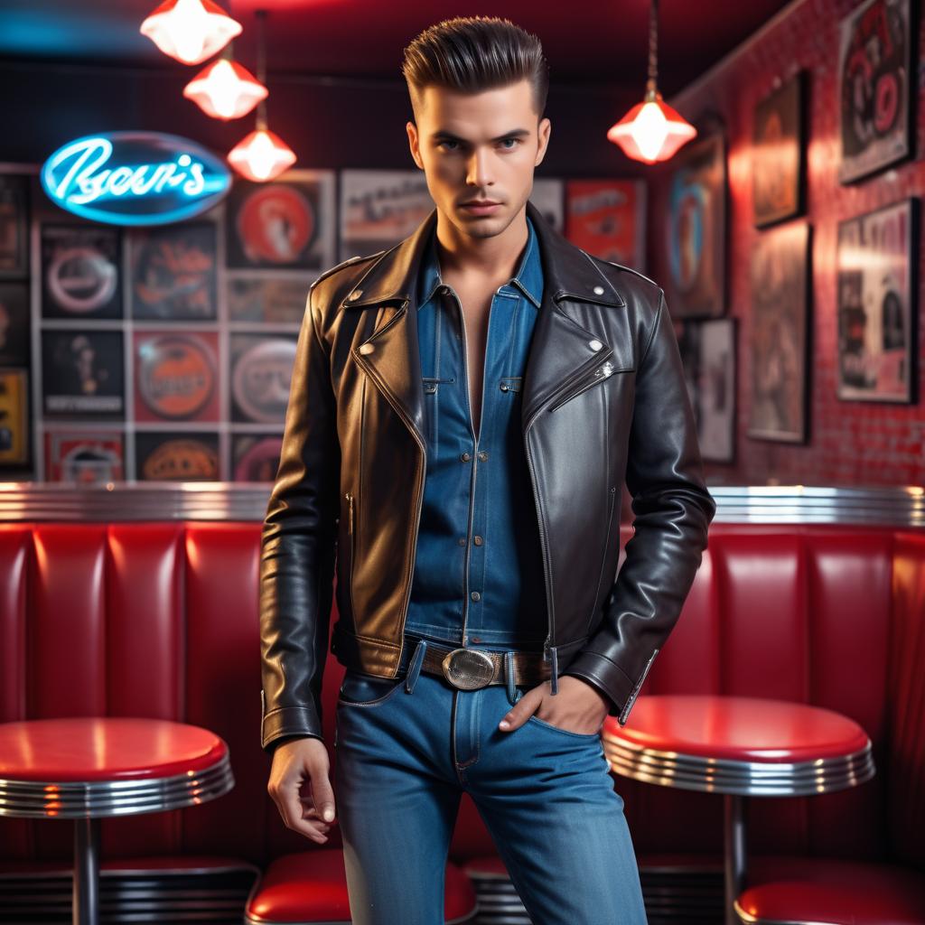 Confident Young Man in Retro Diner