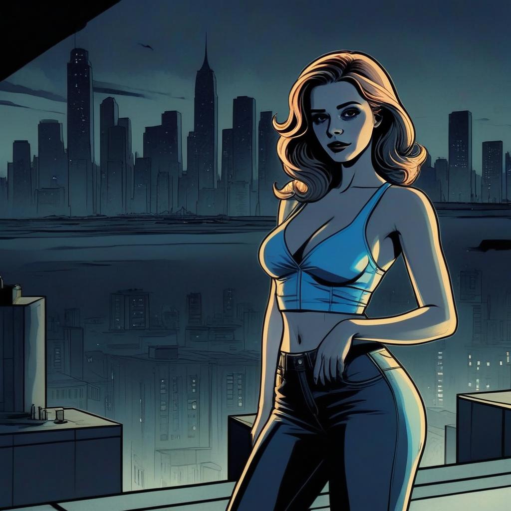 Confident Woman on Rooftop at Night