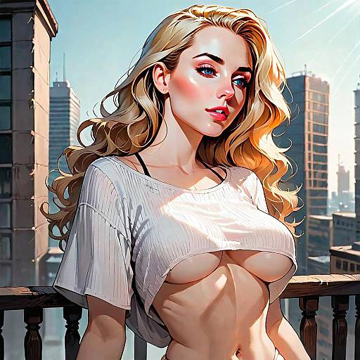 Stylized Digital Illustration of Blonde Woman in Urban Setting
