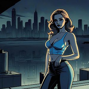 Confident Woman on Rooftop at Night