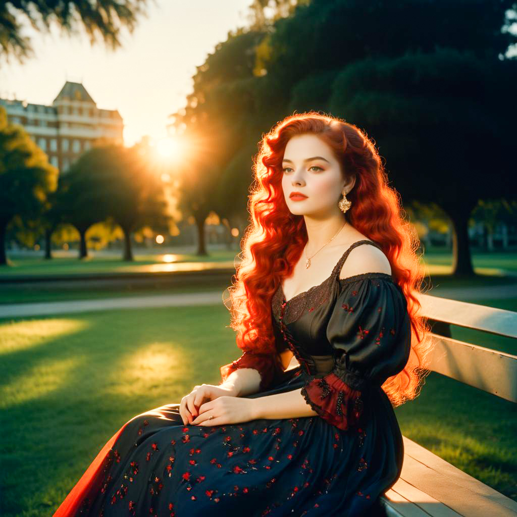 Woman in Black Gown at Sunset