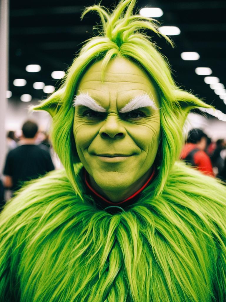 Man in Grinch Costume Candid Portrait at Cosplay Convention