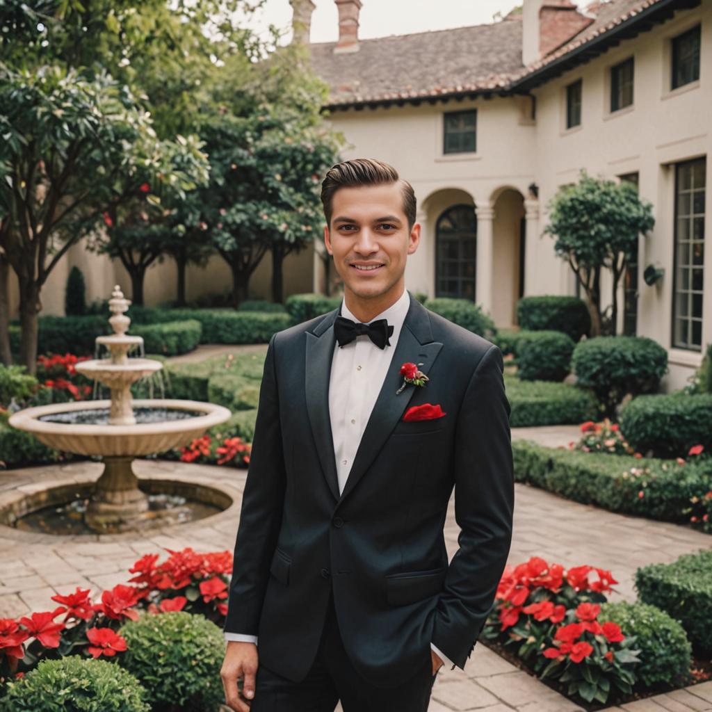 Confident Man in Tuxedo in Garden