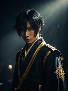 Man Cosplay Wearing Nagi Kengamine Costume with Gold Embroidery