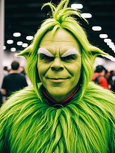 Man in Grinch Costume Candid Portrait at Cosplay Convention