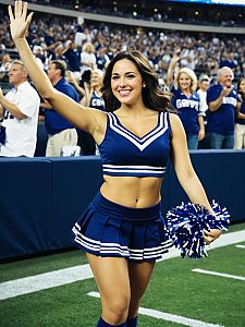 Smiling Cheerleader with Pom-Poms at Stadium