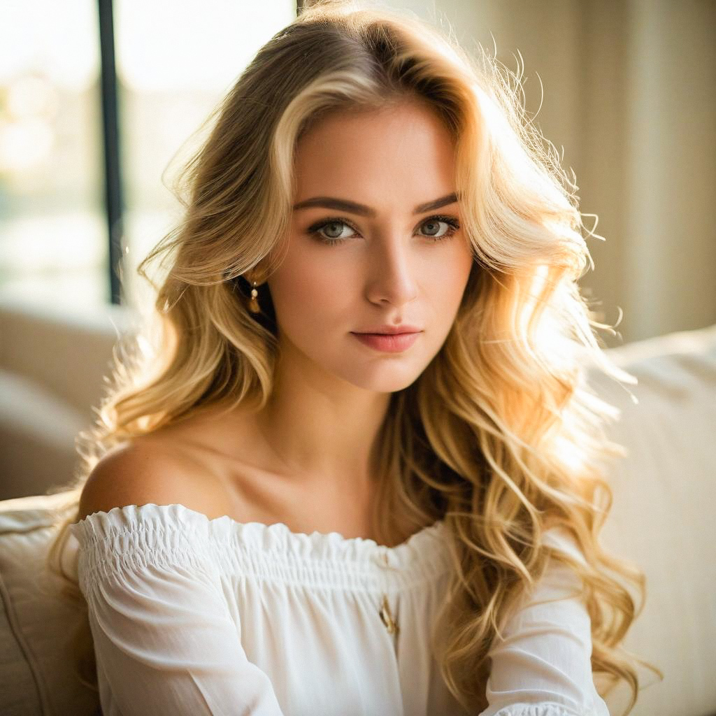 Young Woman in White Blouse with Blonde Hair