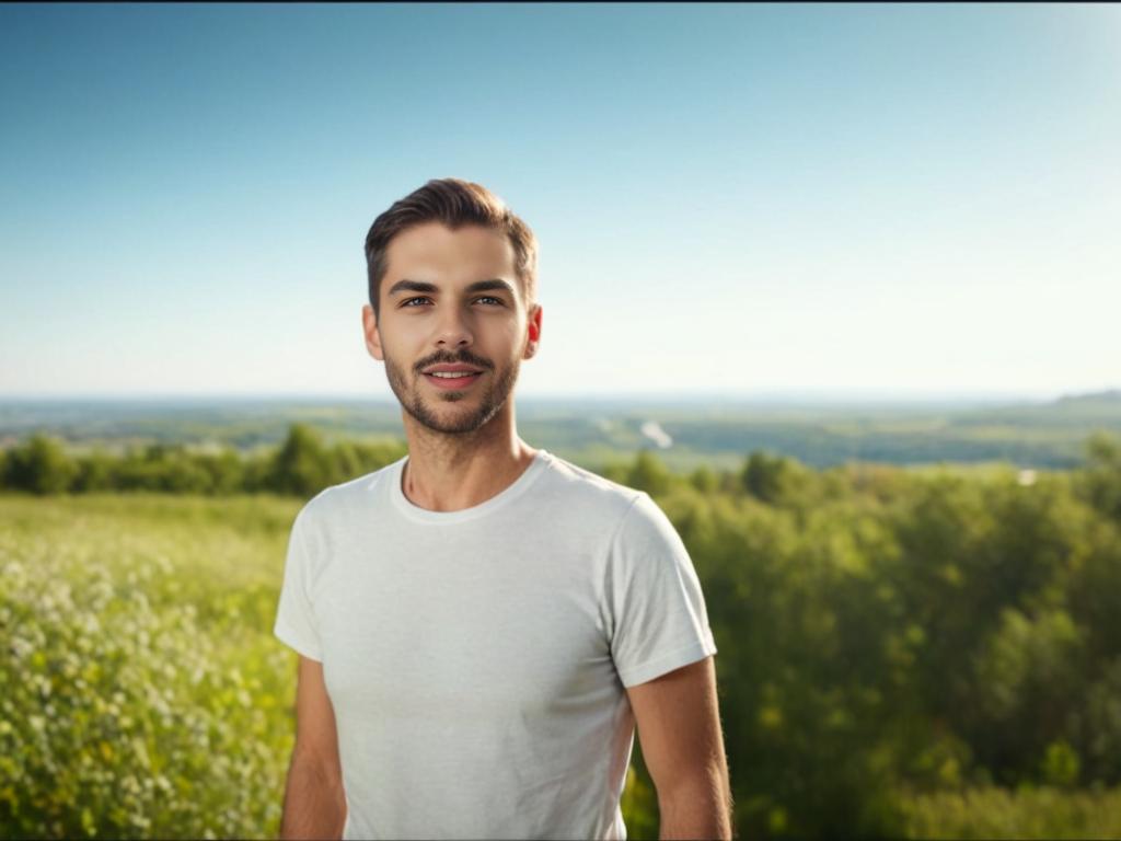 Man in White T-Shirt in Lush Green Field