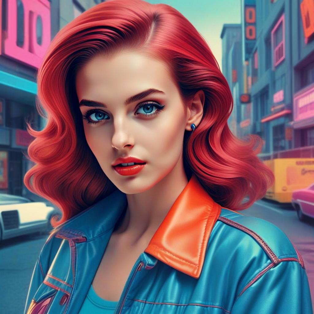 Confident Woman with Red Hair in Neon Urban Setting