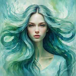 Serene Woman with Turquoise Hair