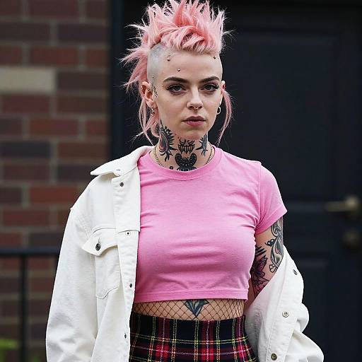 Gen Z Punk Woman with Pink Spiked Hair in Stylish Streetwear