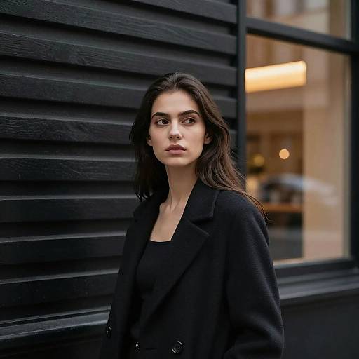 Contemporary Urban Portrait of Young Woman in Black Coat