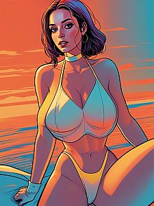 Woman in Yellow Bikini by Water at Sunset