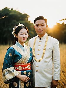 Couple in Traditional Luo Wedding Attire Outdoor Portrait at Golden Hour