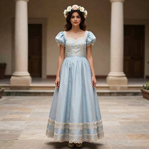 Traditional Maria Clara Costume Woman in Blue Dress with Flower Crown