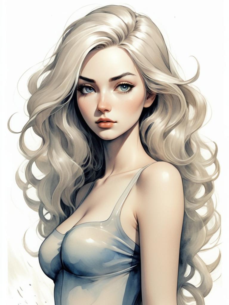 Digital Semi-Realistic Portrait of Woman with Long Blonde Hair