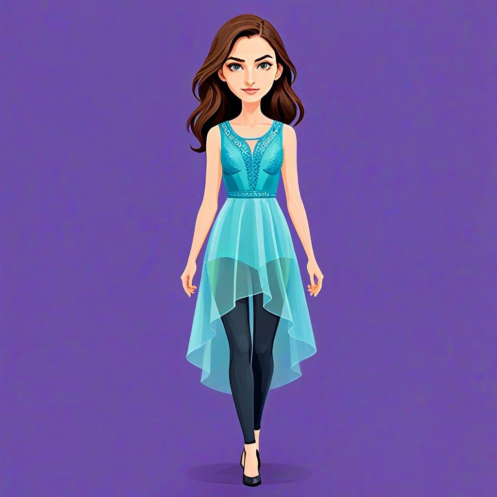 Elegant Woman in Sheer Turquoise Chiffon Tunic with Black Leggings