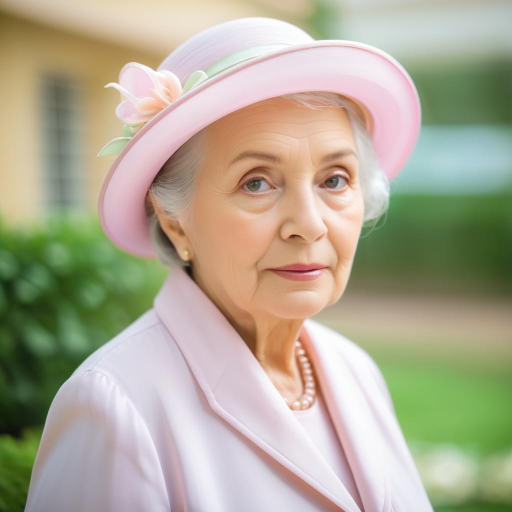 Elegant Elderly Woman in Pink Hat