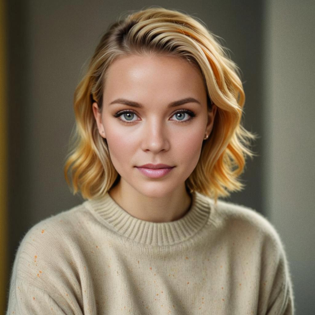 Warm Portrait of Woman in Beige Sweater