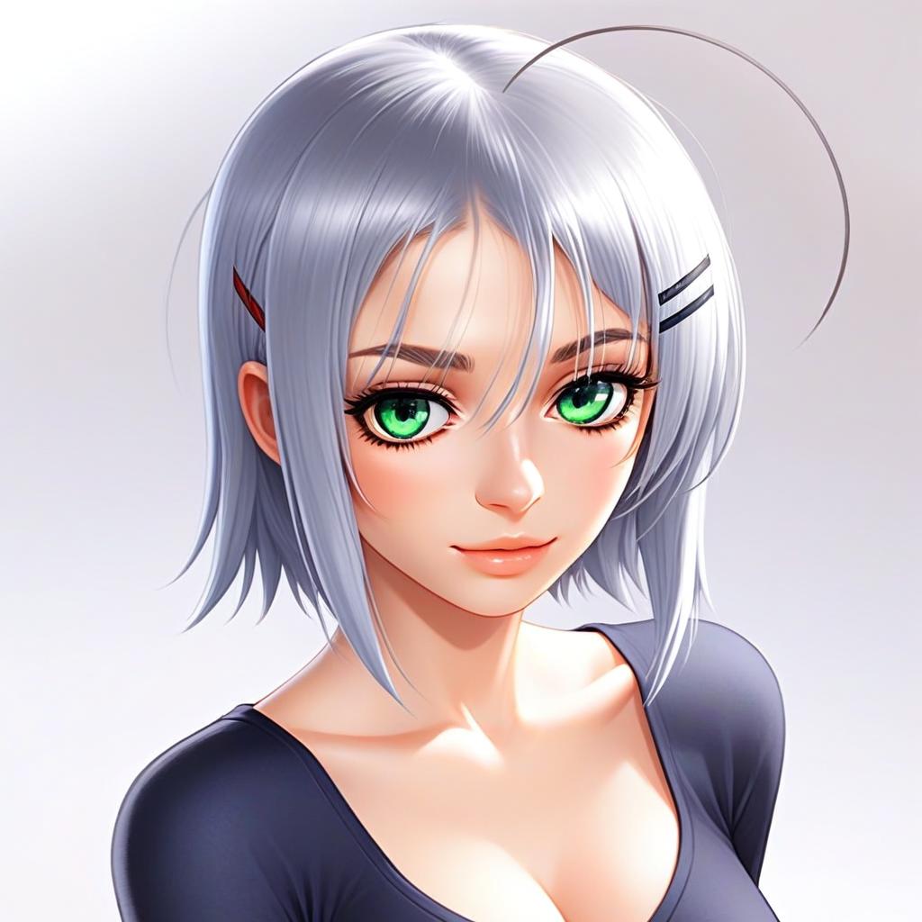 Aizawa Sakuya Anime Style Portrait with Silver Hair and Green Eyes