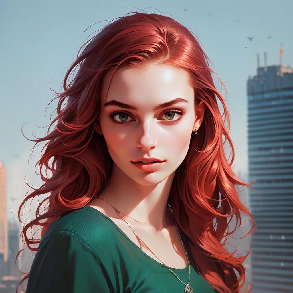 Portrait of a Woman with Red Hair and Green Eyes