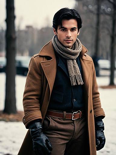 Stylish Man in Winter Coat and Scarf Movie Character Costume