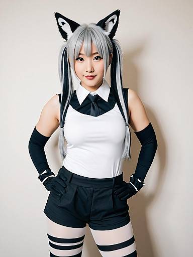 Aardwolf Kemono Friends Cosplay Costume with Striped Stockings and Animal Ears