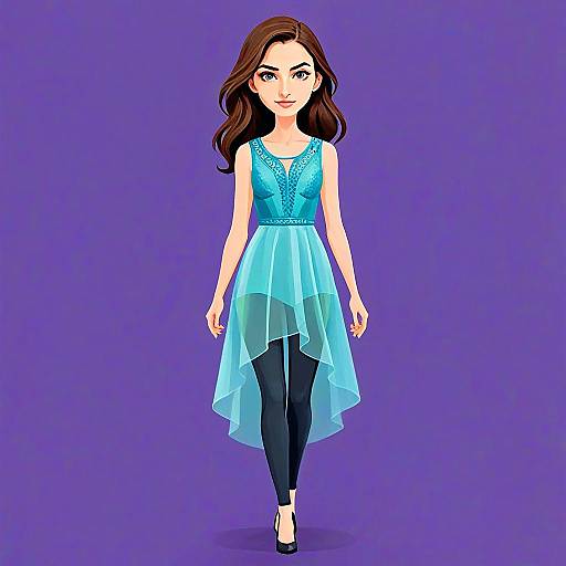 Elegant Woman in Sheer Turquoise Chiffon Tunic with Black Leggings