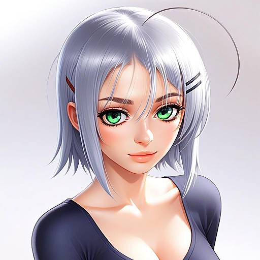 Aizawa Sakuya Anime Style Portrait with Silver Hair and Green Eyes