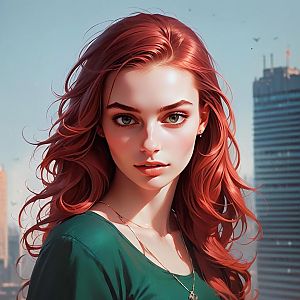 Portrait of a Woman with Red Hair and Green Eyes