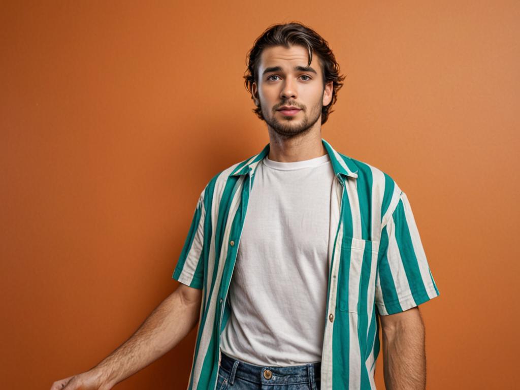 Casual man in teal striped shirt