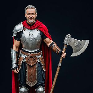 Medieval Warrior in Armor with Axe