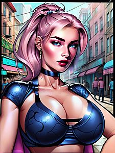 Futuristic Woman with Pink Hair in Urban Digital Art