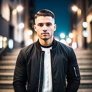 Confident Young Man in Urban Setting at Night