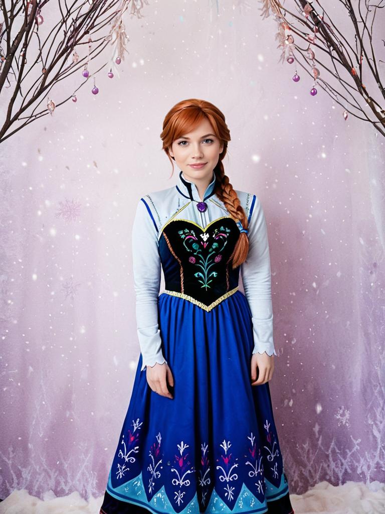 Woman in Winter Costume with Floral Embroidery