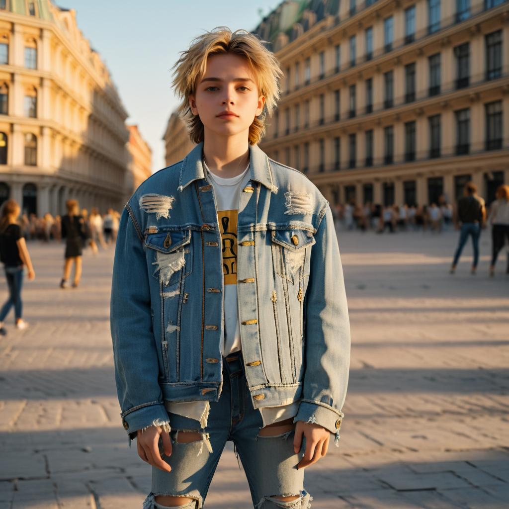 Confident Young Person in Denim Jacket on Urban Street