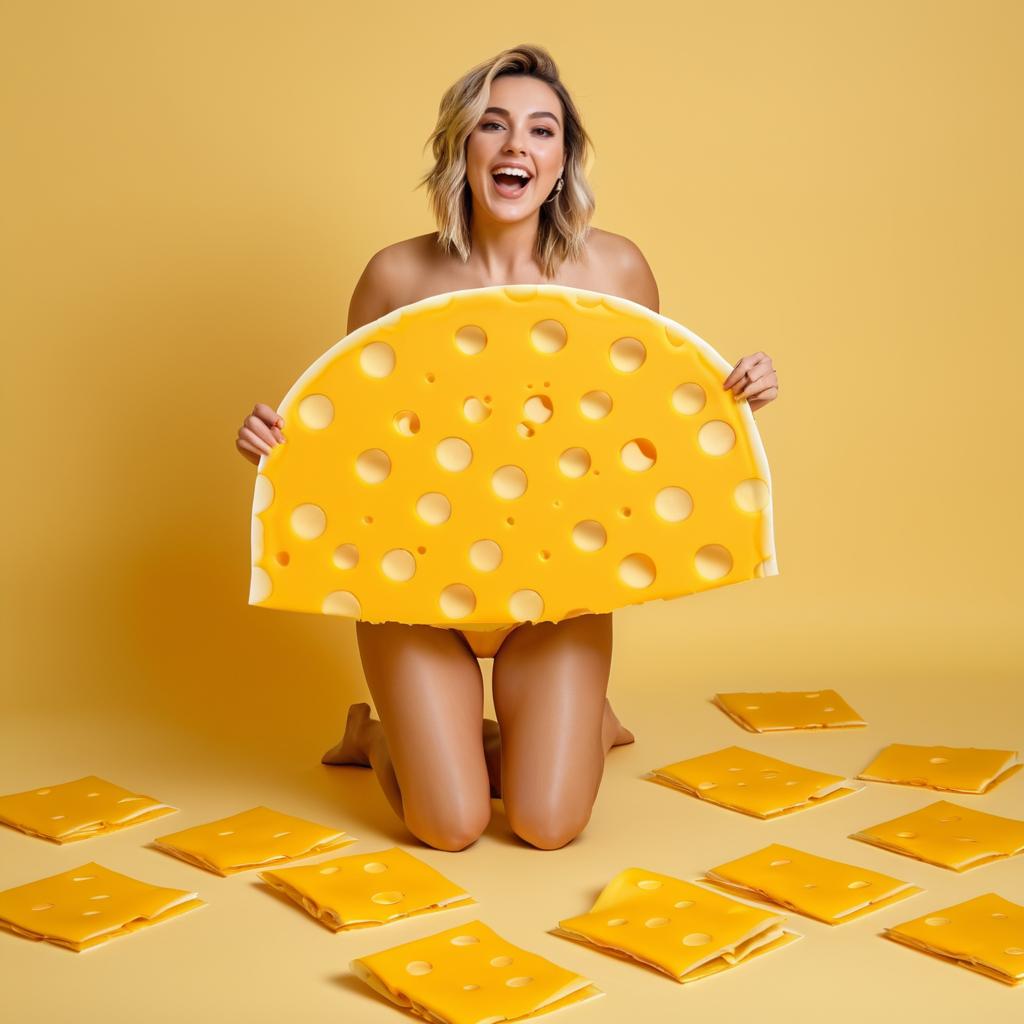 Cheerful Woman Posing with Cheese