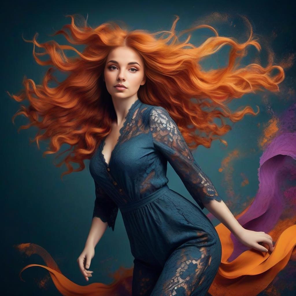 Portrait of a Woman with Red Hair in Dark Lace Dress Portrait of a Woman with Red Hair in Dark Lace Dress