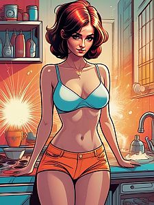 Stylish Woman in a Colorful Kitchen
