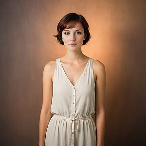 Portrait of a Young Woman in Beige Dress