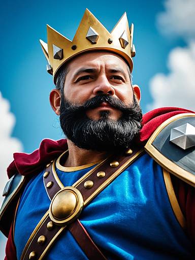 Man in Clash Royale King Costume Cinematic Realism Dramatic Low Angle