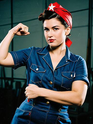 Woman in Rosie the Riveter Costume Professional Cosplay Portrait