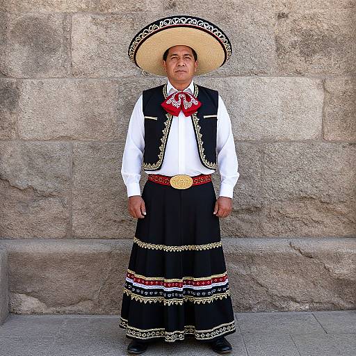 Traditional Mexican Mariachi Man in Embroidered Attire and Sombrero