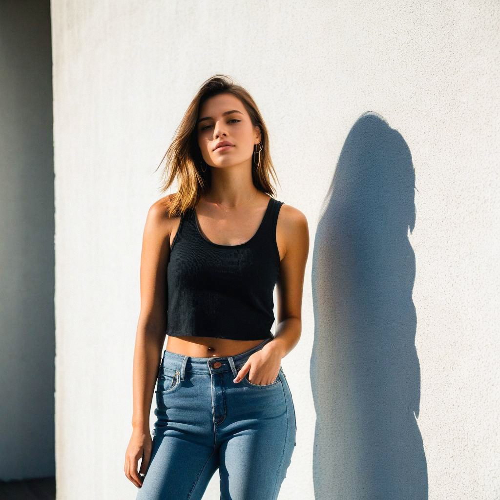 Confident Young Woman in Crop Top and Jeans