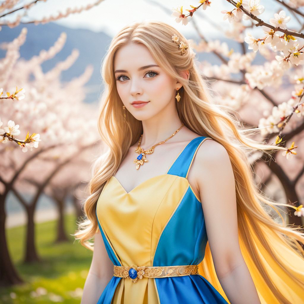 Young Woman in Cherry Blossom Trees Young Woman in Cherry Blossom Trees
