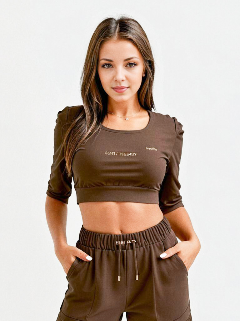 Stylish Young Woman in Brown Athleisure Outfit