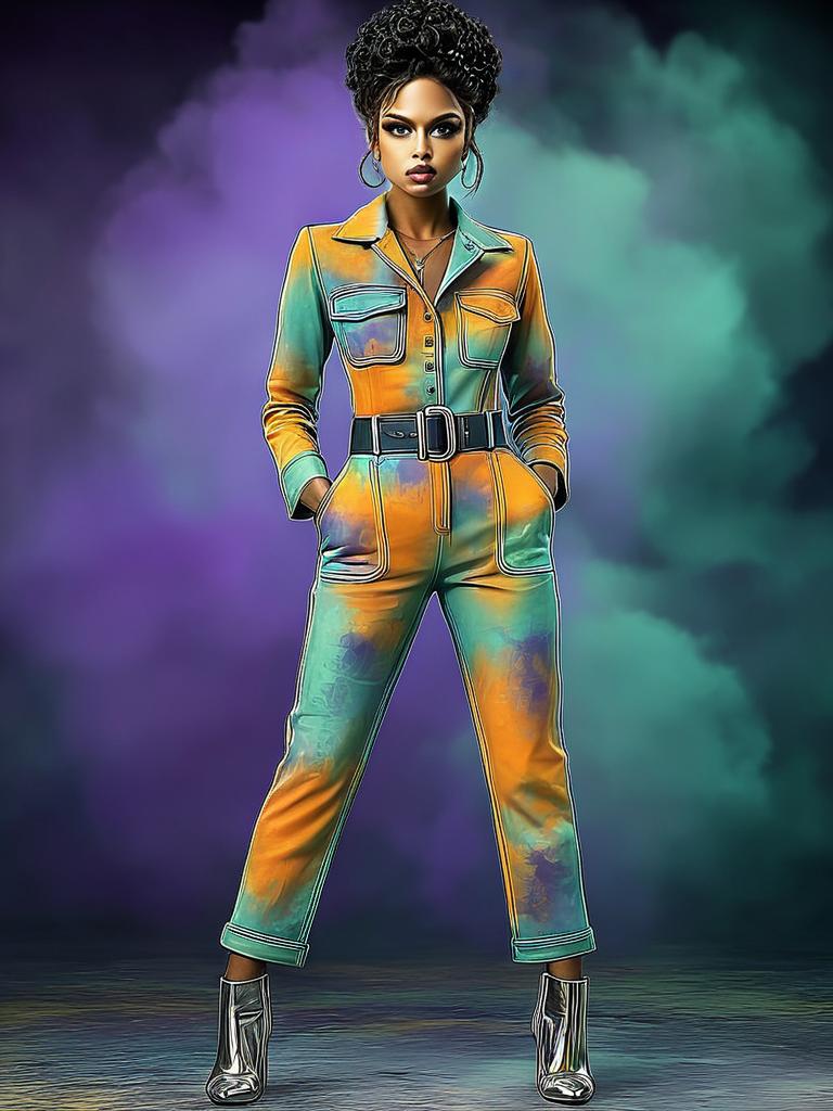 Confident Woman in Color-Blocked Jumpsuit