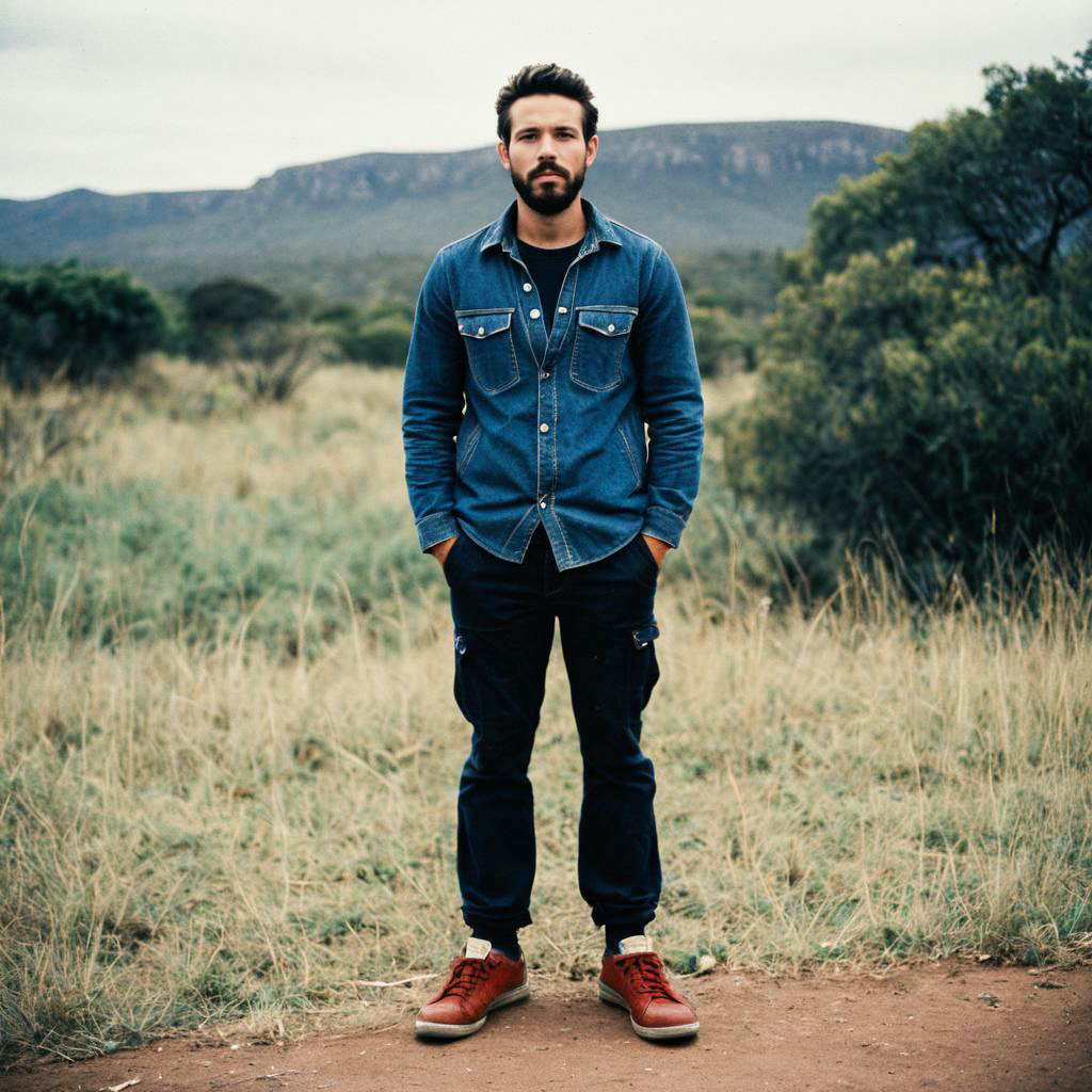 Man in Denim Outfit Outdoors