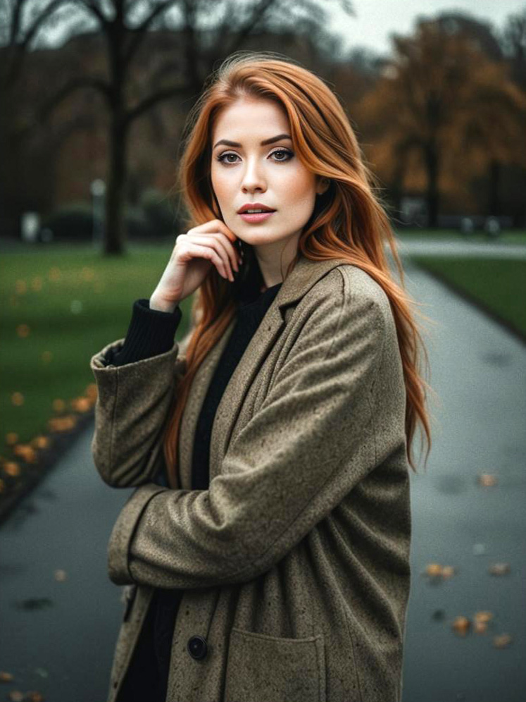 Stylish Woman in Autumn Park